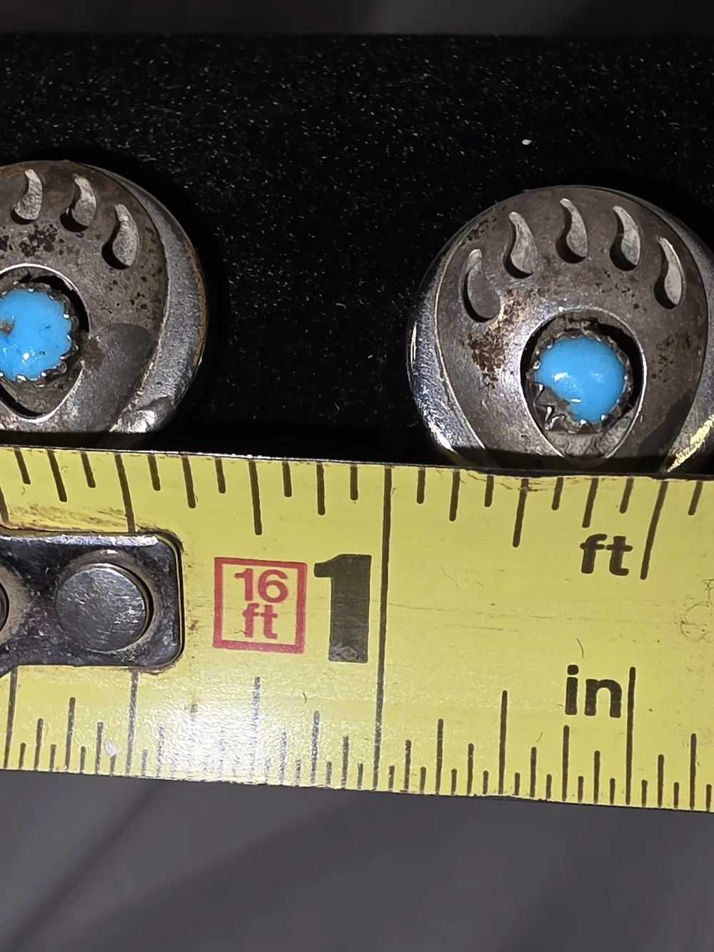 Vintage Sterling Silver Turquoise Bear Paw Button Set(5) - Blue